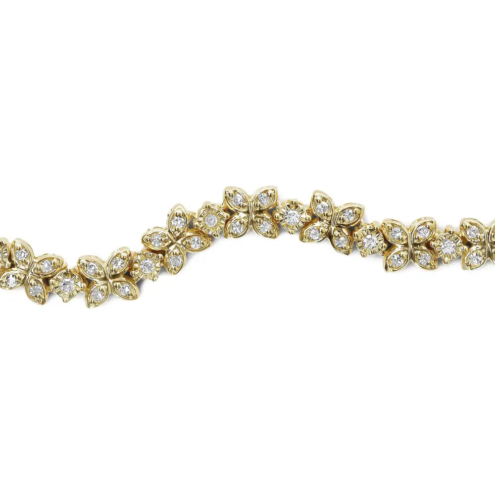 18k Yellow Gold Plated.925 Sterling Silver 1/4 Cttw Diamond Marquise Shaped Link 4’’-10’’ Adjustable Bolo