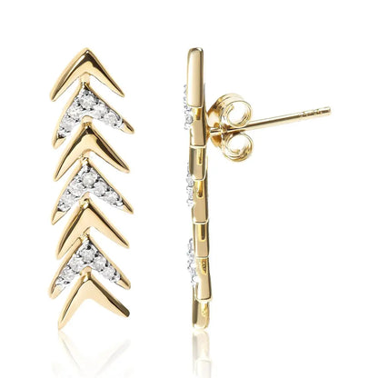 18k Yellow Gold Plated.925 Sterling Silver 1/5 Cttw Diamond Chevron Arrow Stud Earring (i-j Color I2-i3 Clarity) - Fine