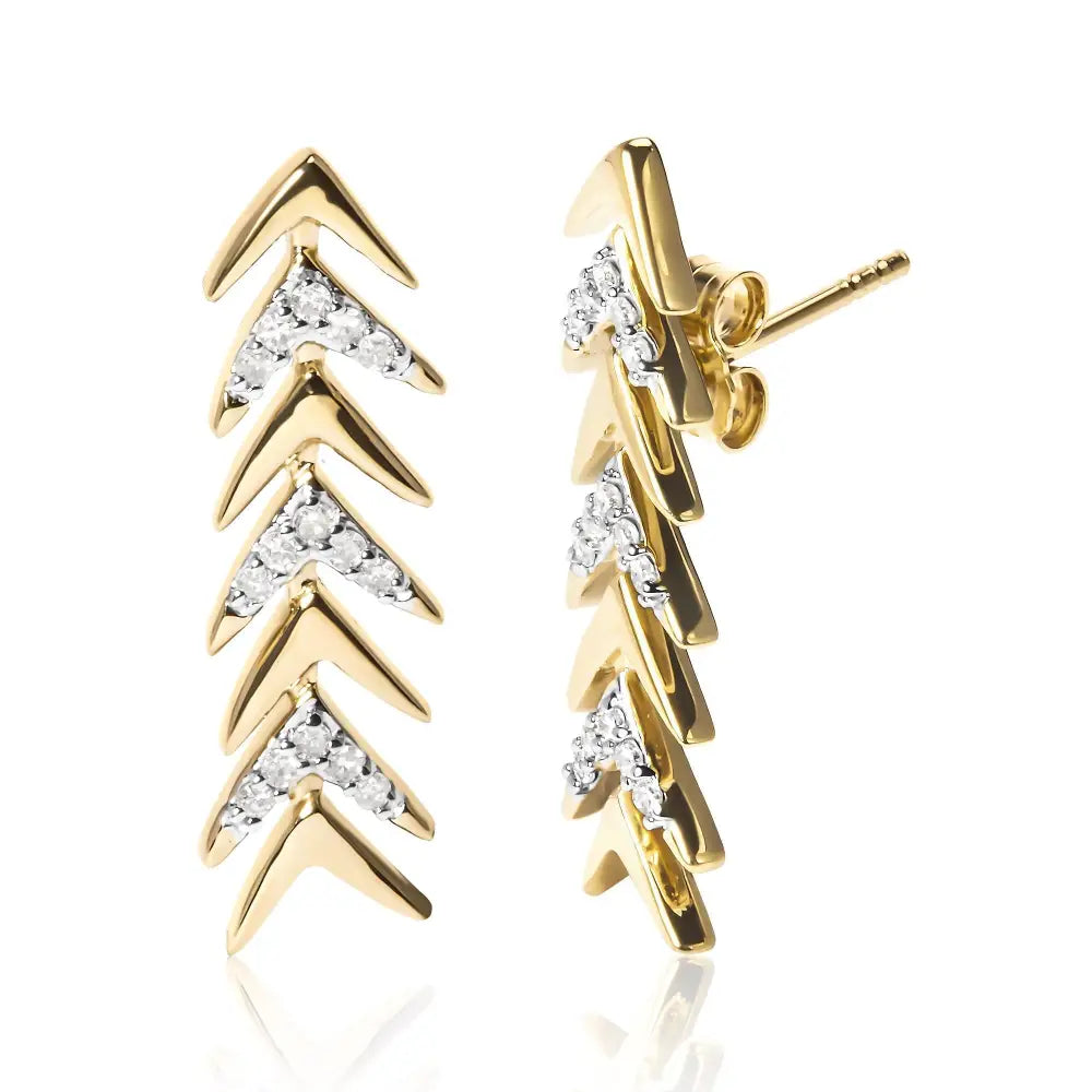 18k Yellow Gold Plated.925 Sterling Silver 1/5 Cttw Diamond Chevron Arrow Stud Earring (i-j Color I2-i3 Clarity) - Fine