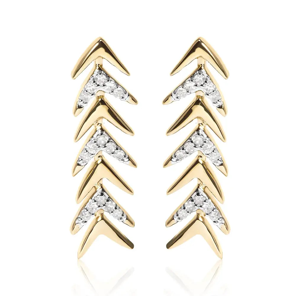 18k Yellow Gold Plated.925 Sterling Silver 1/5 Cttw Diamond Chevron Arrow Stud Earring (i-j Color I2-i3 Clarity) - Fine