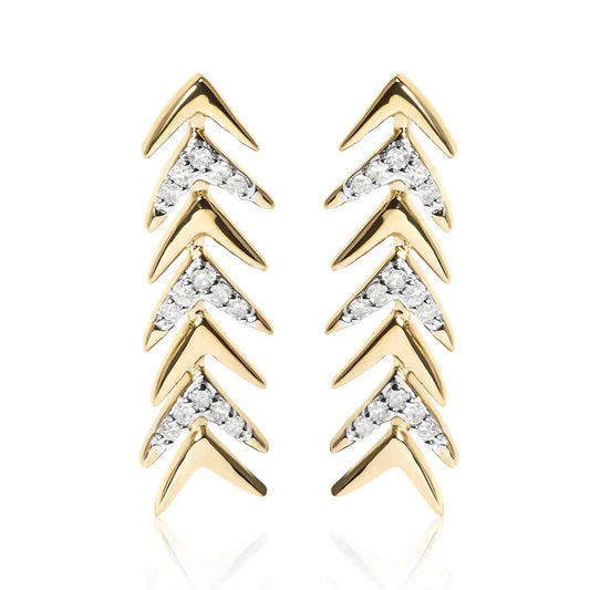 18k Yellow Gold Plated.925 Sterling Silver 1/5 Cttw Diamond Chevron Arrow Stud Earring (i-j Color I2-i3 Clarity) - Fine