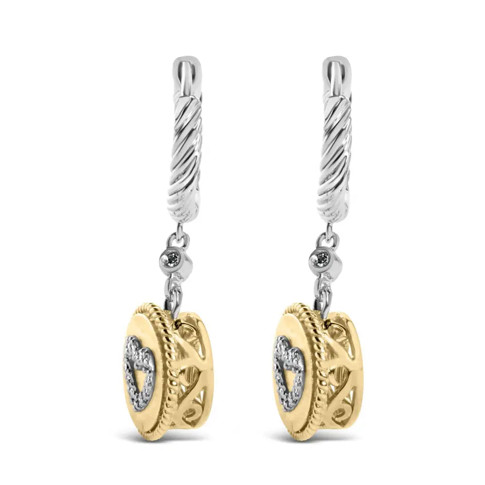 18k Yellow Gold Plated.925 Sterling Silver 1/8 Cttw Diamond Heart Medallion Drop and Dangle Earring (i-j Color Si1-si2