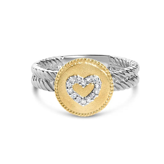 18k Yellow Gold Plated.925 Sterling Silver Diamond Heart Ring with Satin Finish (i-j Color Si1-si2 Clarity) - Fine