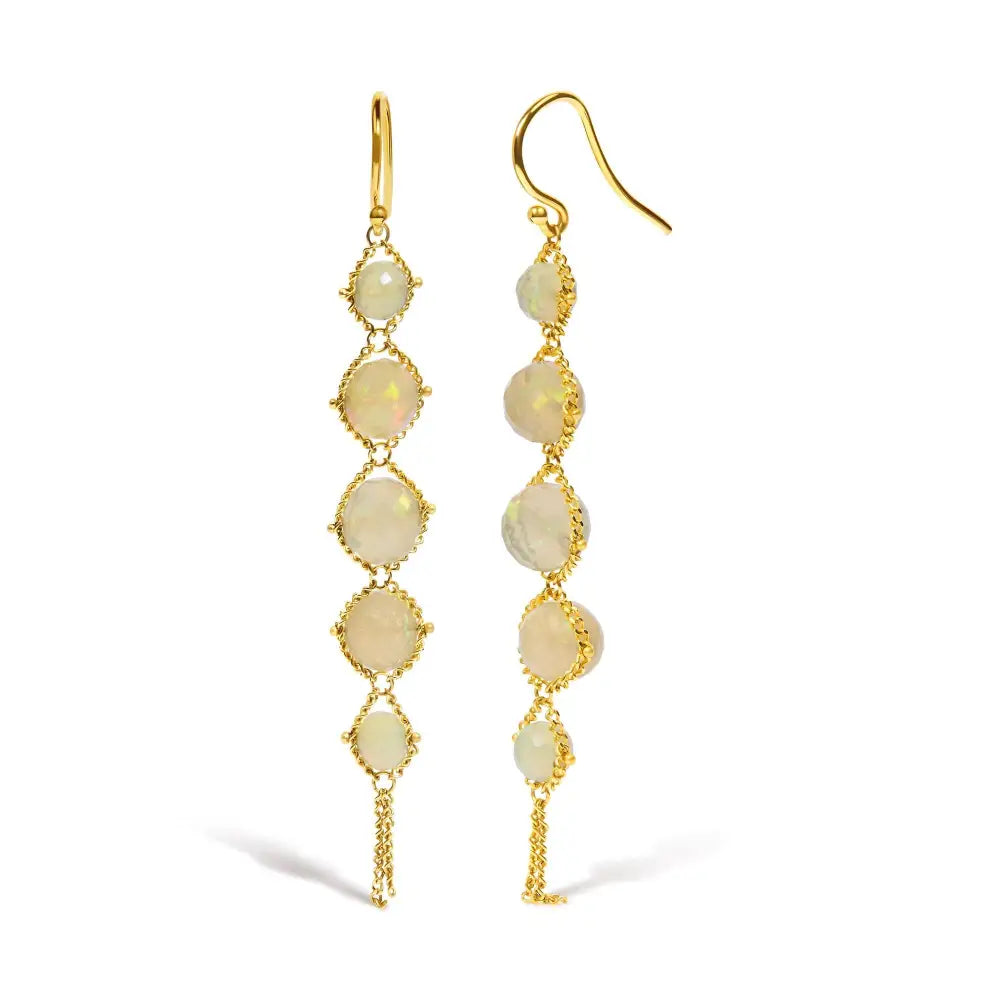 18k Yellow Gold Woven Egyptian Opal 2 1/2 Inch Drop and Dangle Earrings - Fine Jewelry us Direct