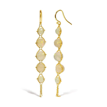 18k Yellow Gold Woven Egyptian Opal 2 1/2 Inch Drop and Dangle Earrings - Fine Jewelry us Direct