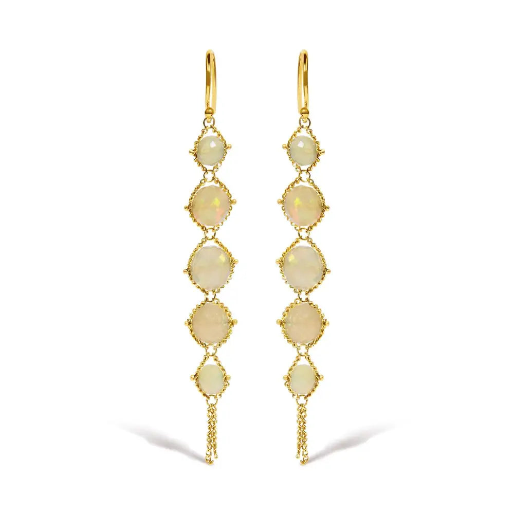 18k Yellow Gold Woven Egyptian Opal 2 1/2 Inch Drop and Dangle Earrings - Fine Jewelry us Direct