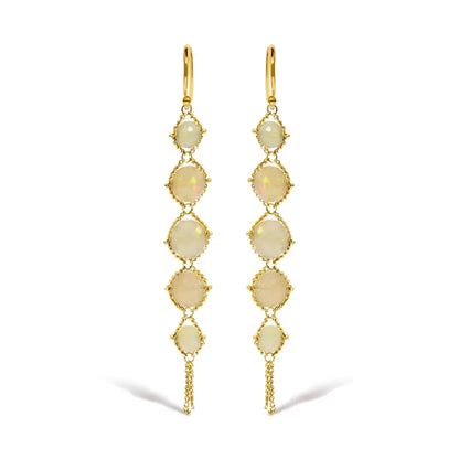 18k Yellow Gold Woven Egyptian Opal 2 1/2 Inch Drop and Dangle Earrings - Fine Jewelry us Direct