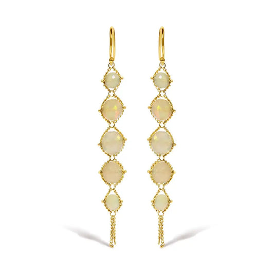 18k Yellow Gold Woven Egyptian Opal 2 1/2 Inch Drop and Dangle Earrings - Fine Jewelry us Direct