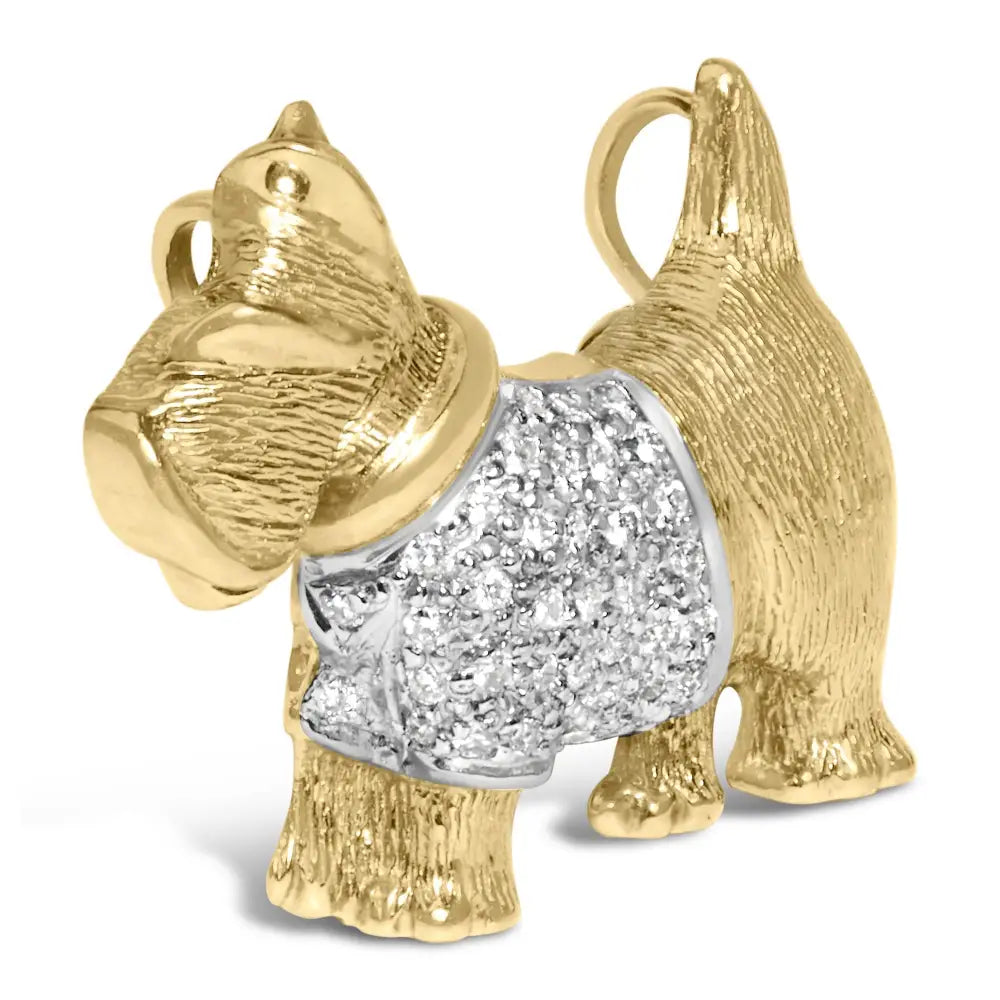 18k Yellow Gold1/3 Cttw Diamond Scottish Terrier Brooch Pin and Pendant with Satin Finish (g-h Color Vs2-si1 Clarity)