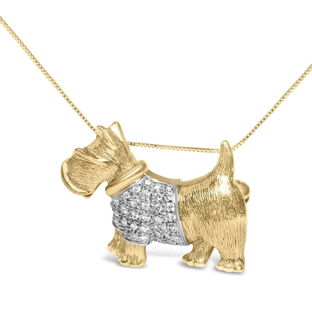 18k Yellow Gold1/3 Cttw Diamond Scottish Terrier Brooch Pin and Pendant with Satin Finish (g-h Color Vs2-si1 Clarity)