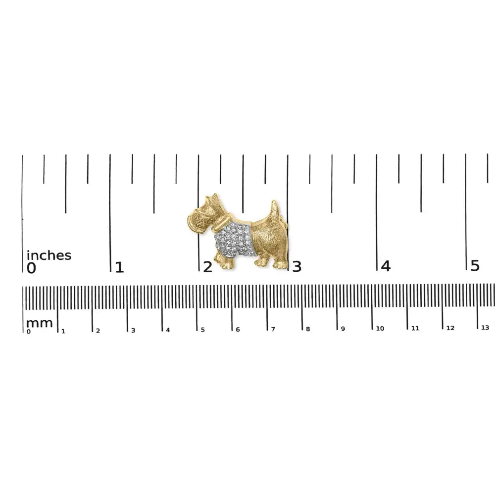 18k Yellow Gold1/3 Cttw Diamond Scottish Terrier Brooch Pin and Pendant with Satin Finish (g-h Color Vs2-si1 Clarity)