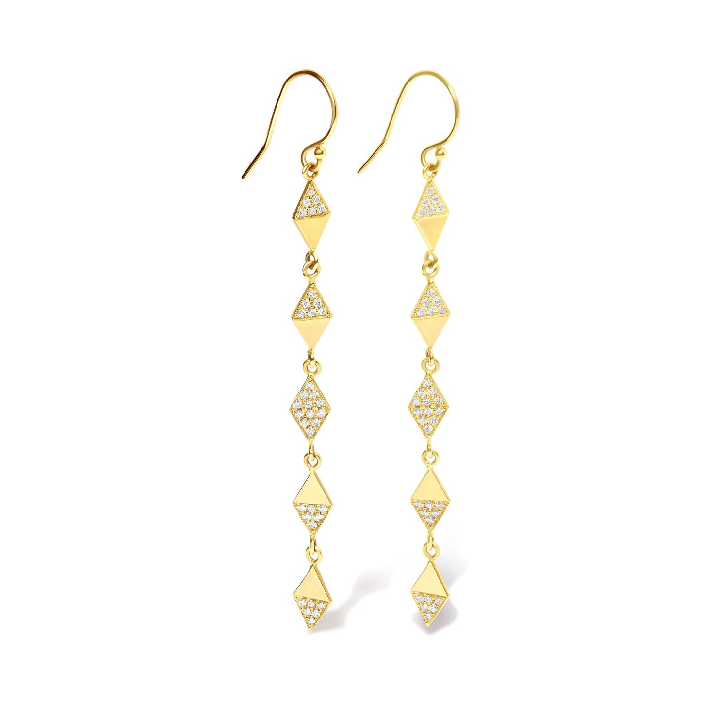 14K Yellow Gold 1/3 Cttw Diamond Studded Kite Drop and Dangle Earrings (H-I