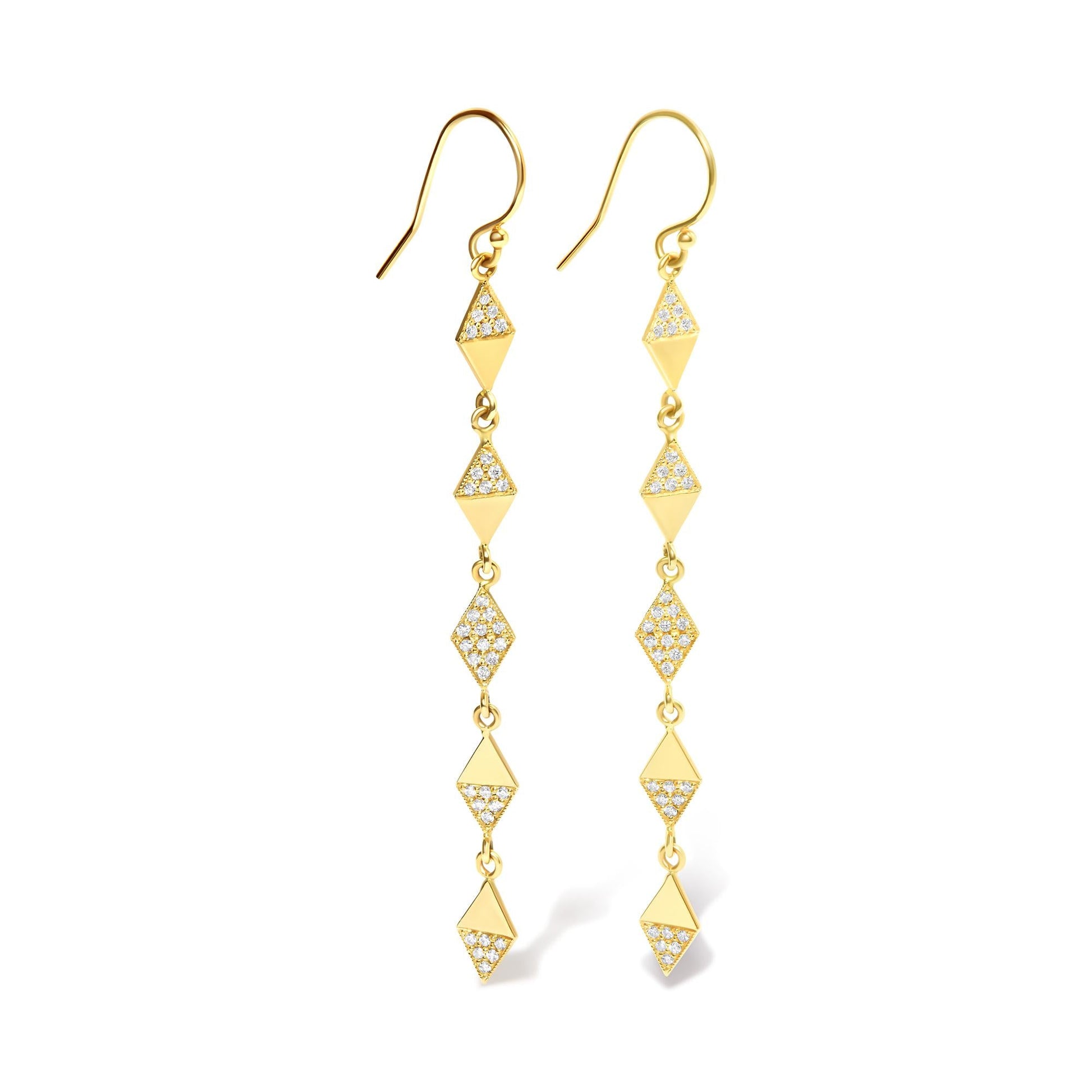 14K Yellow Gold 1/3 Cttw Diamond Studded Kite Drop and Dangle Earrings (H-I