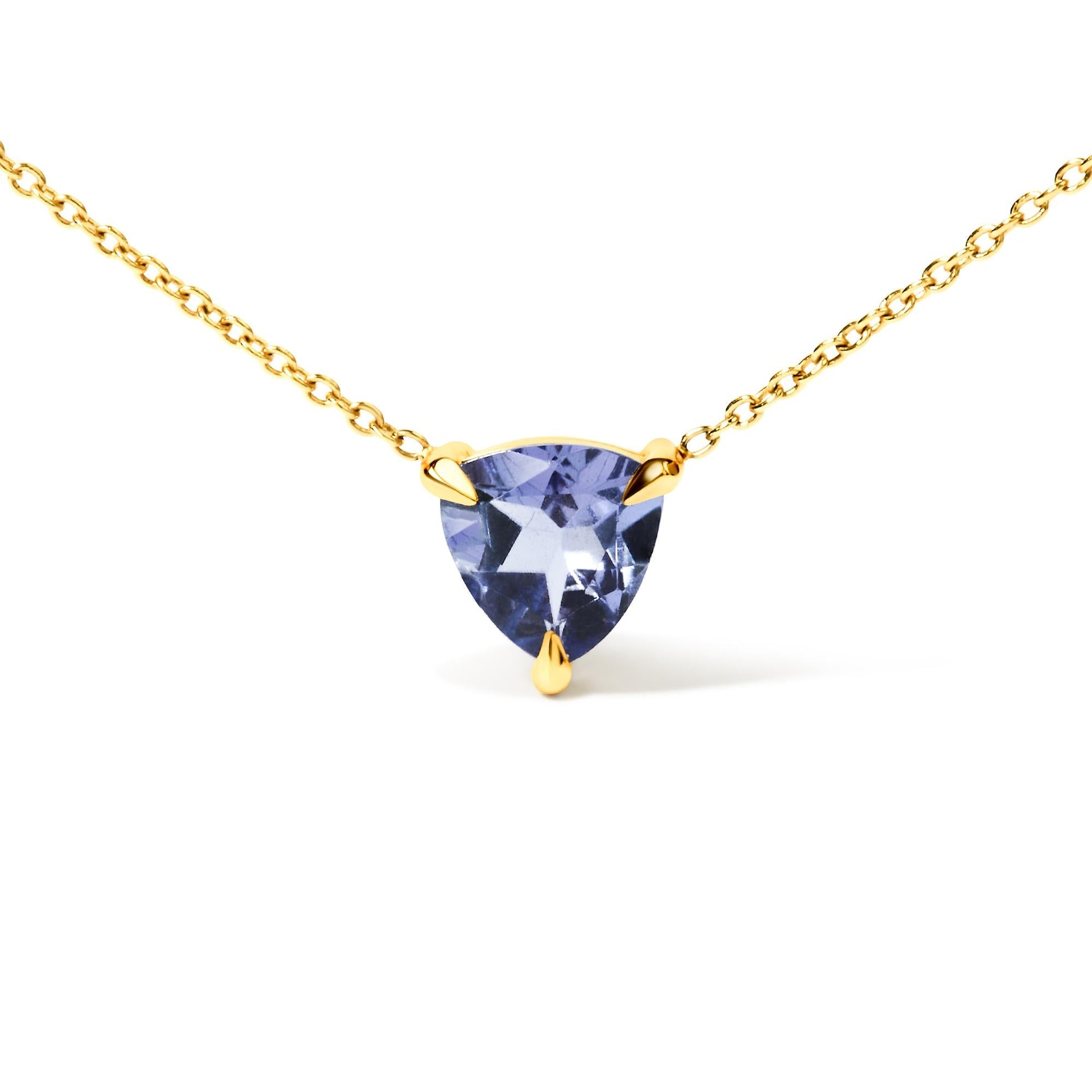 14k Yellow Gold 3-Prong Martini Set Blue Tanzanite Trillion Solitaire 18’’