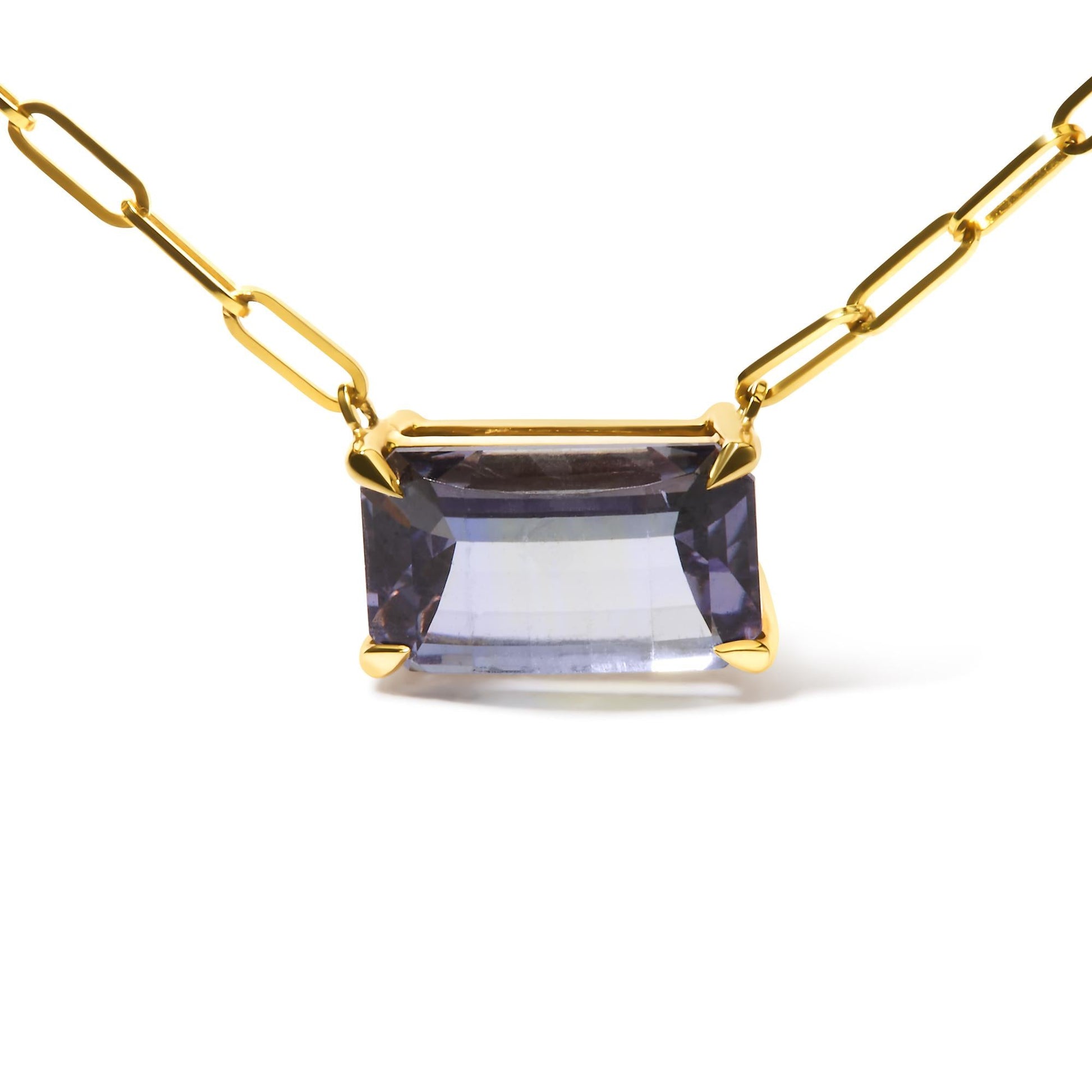 14K Yellow Gold Natural 2 7/8 Cttw Pixel Cut Emerald Bicolor Tanzanite Pendant