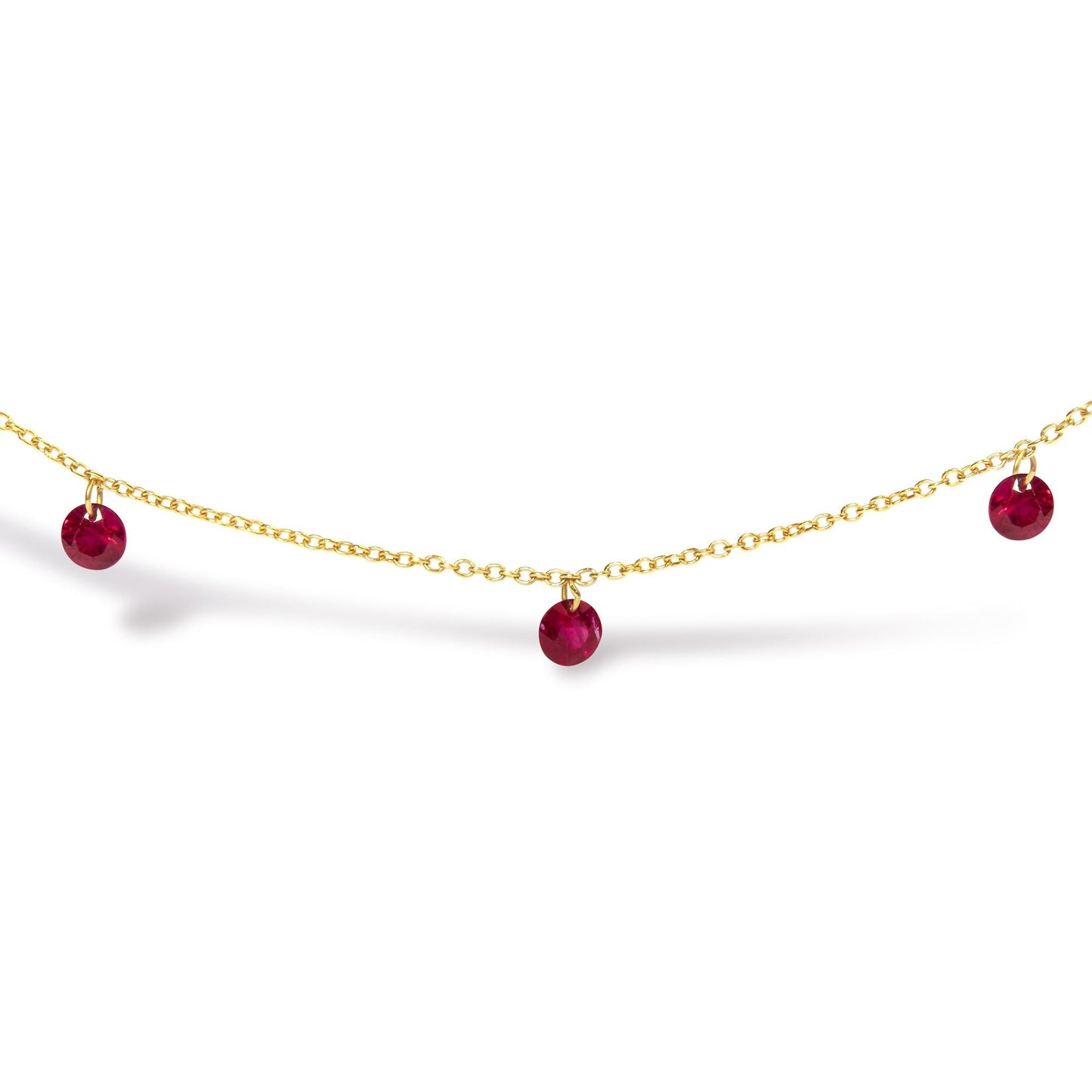 18K Yellow Gold Necklace 1 1/3 Cttw Dangling Red Ruby Drop 18’’ Chain