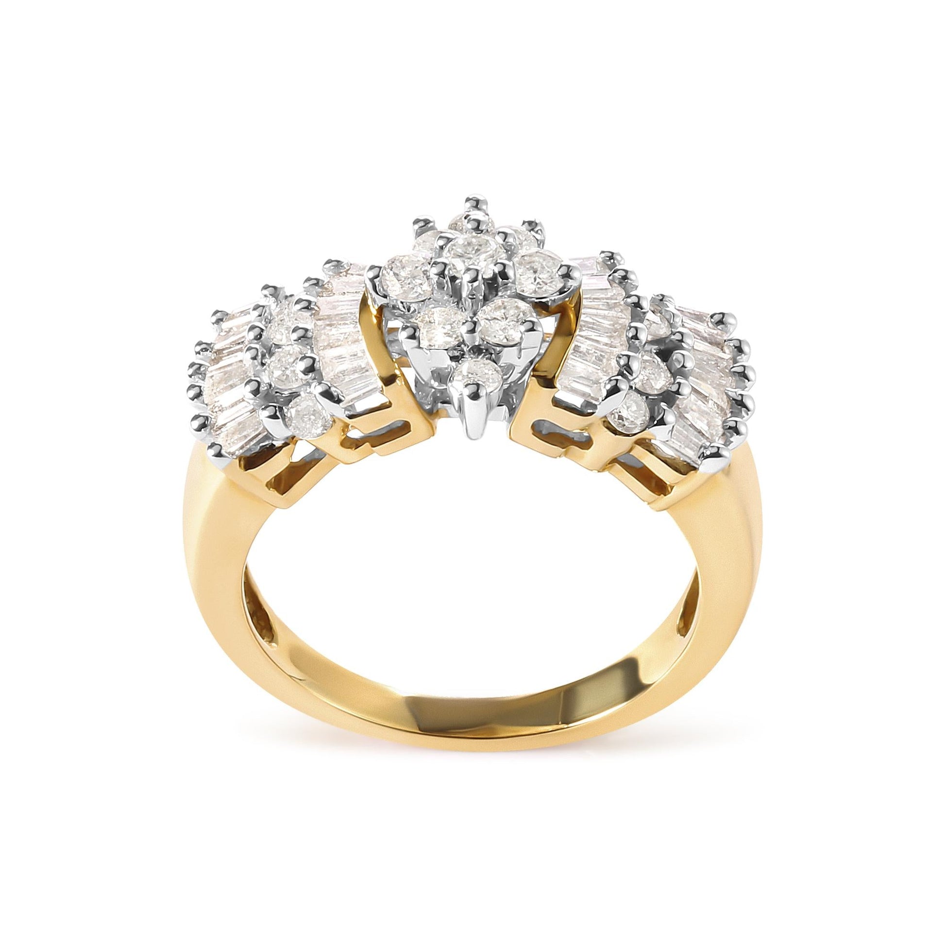 10K Yellow Gold 1.00 Cttw Diamond Starburst Ring Band (H-I Color I1-I2 Clarity)