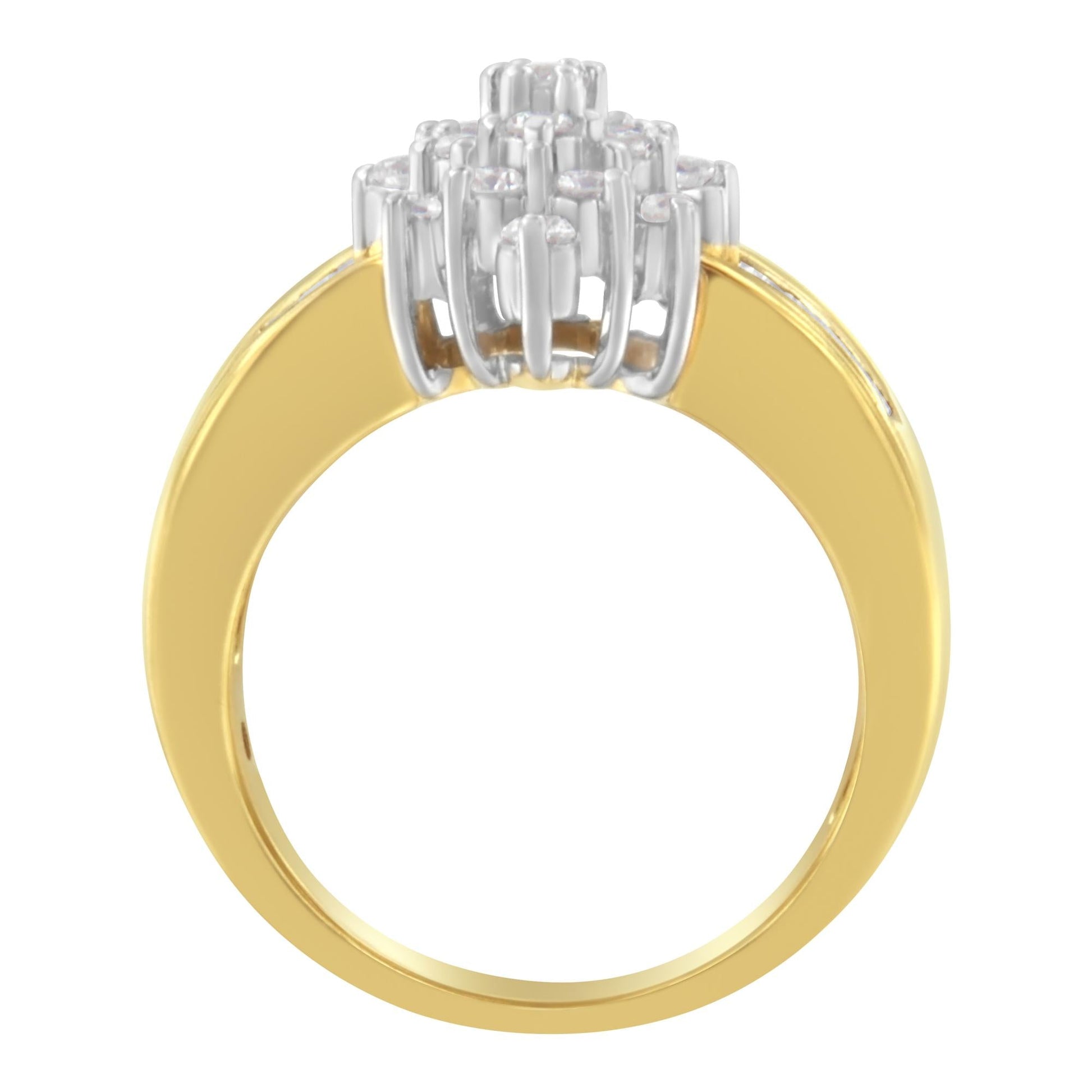 10K Yellow Gold 1.0 Cttw Marquise Composite Diamond Cluster Cocktail Ring (H-I