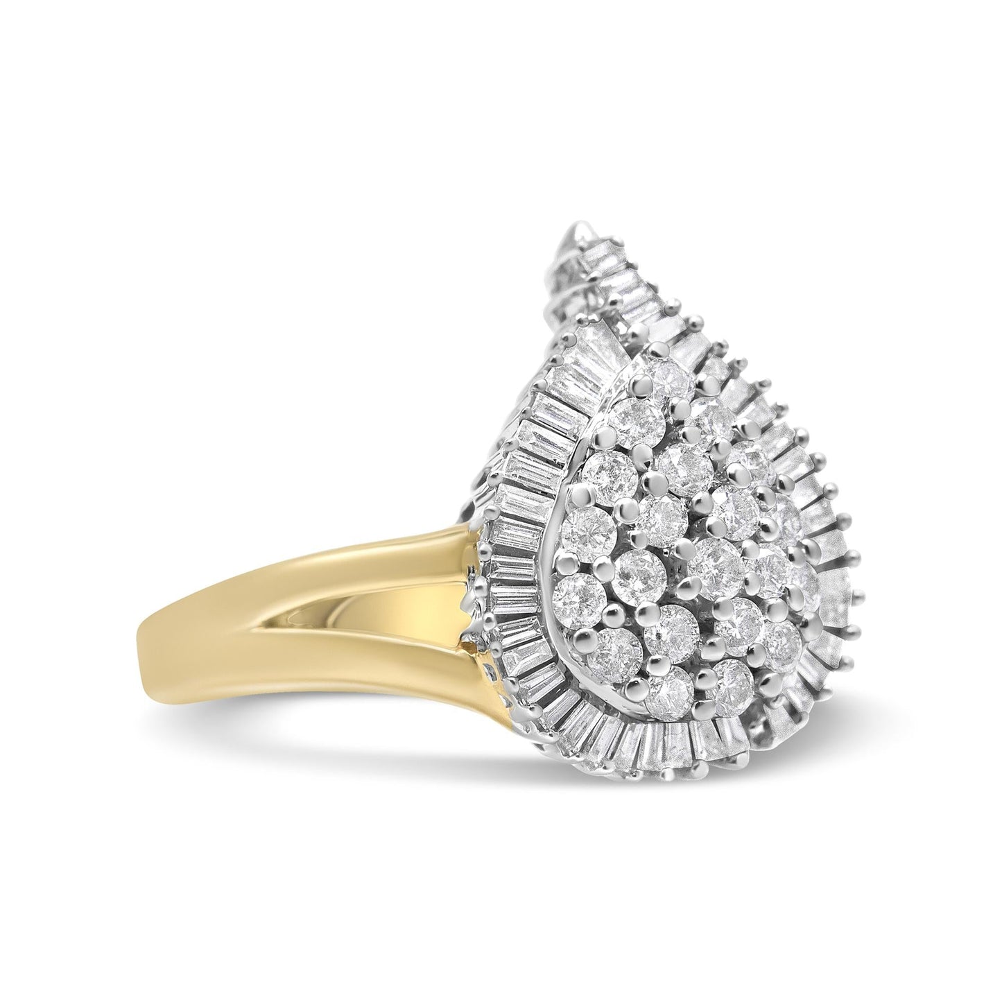 14K Yellow and White Gold 1.00 Cttw Round and Baguette-Cut Diamond Ballerina