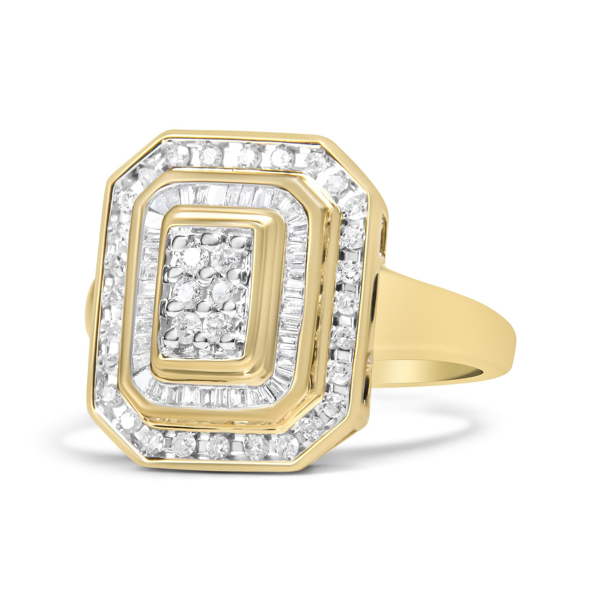 10K Yellow Gold 1.0 Cttw Diamond Vintage Inspired Baguette-Cut Double Halo