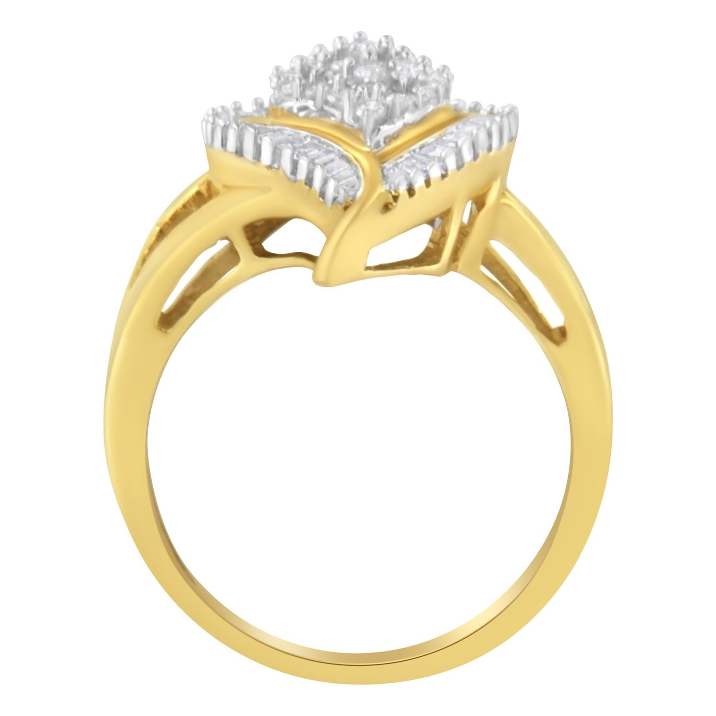 10K Yellow Gold Diamond Cluster Ring (1/2 Cttw I-J Color I1-I2 Clarity)