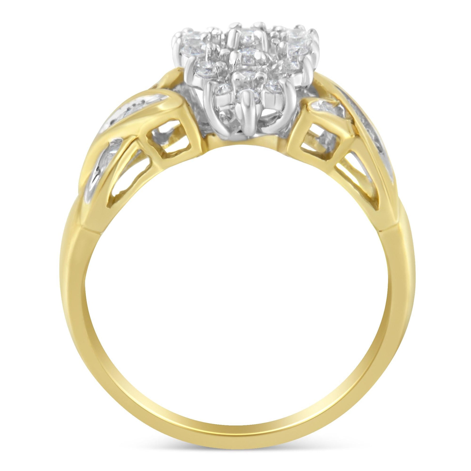 10K Yellow Gold Round And Baguette-Cut Diamond Ring (1/2 Cttw H-I Color I1-I2