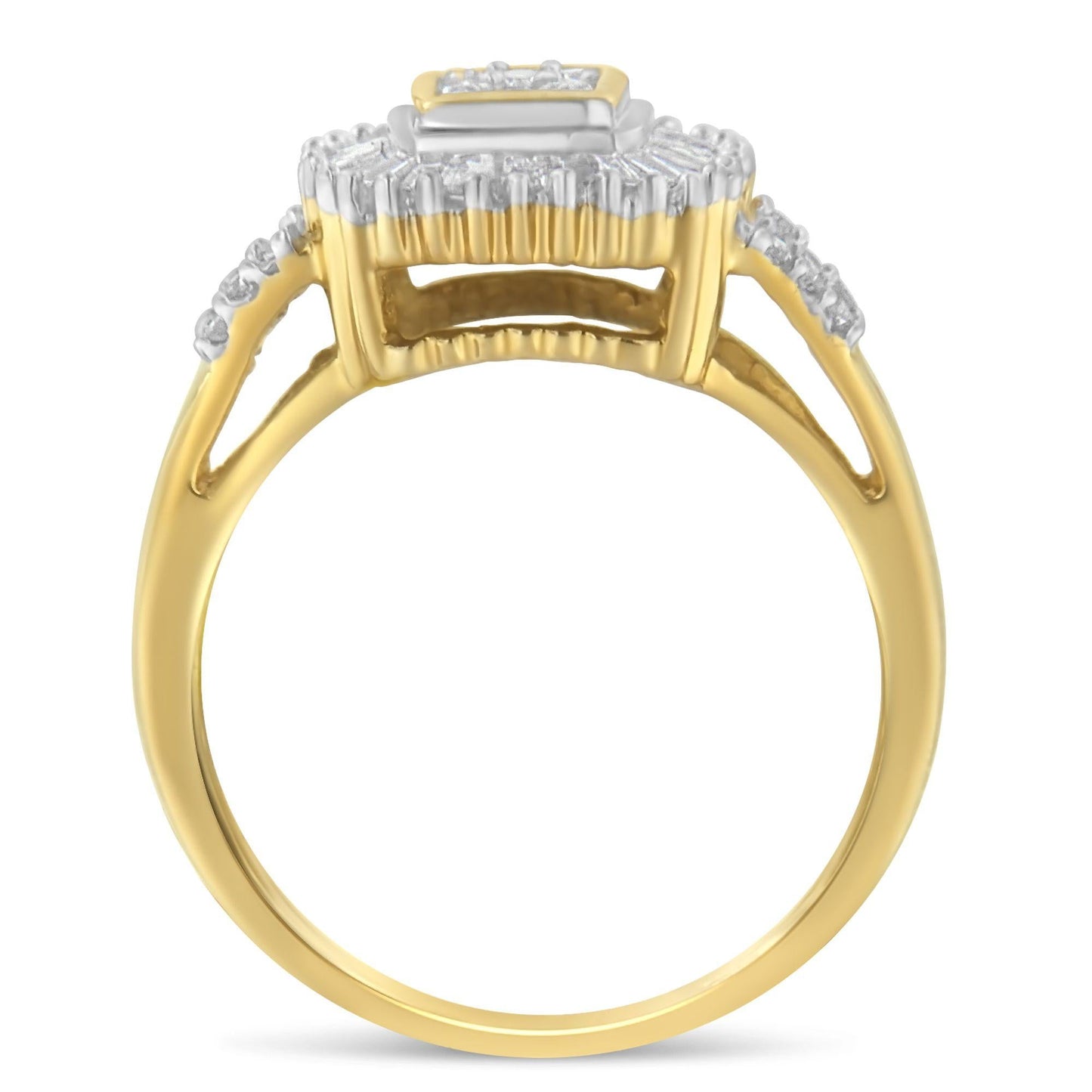 10K Yellow Gold Round and Baguette Cut Diamond Ballerina Ring (1/2 cttw I-J