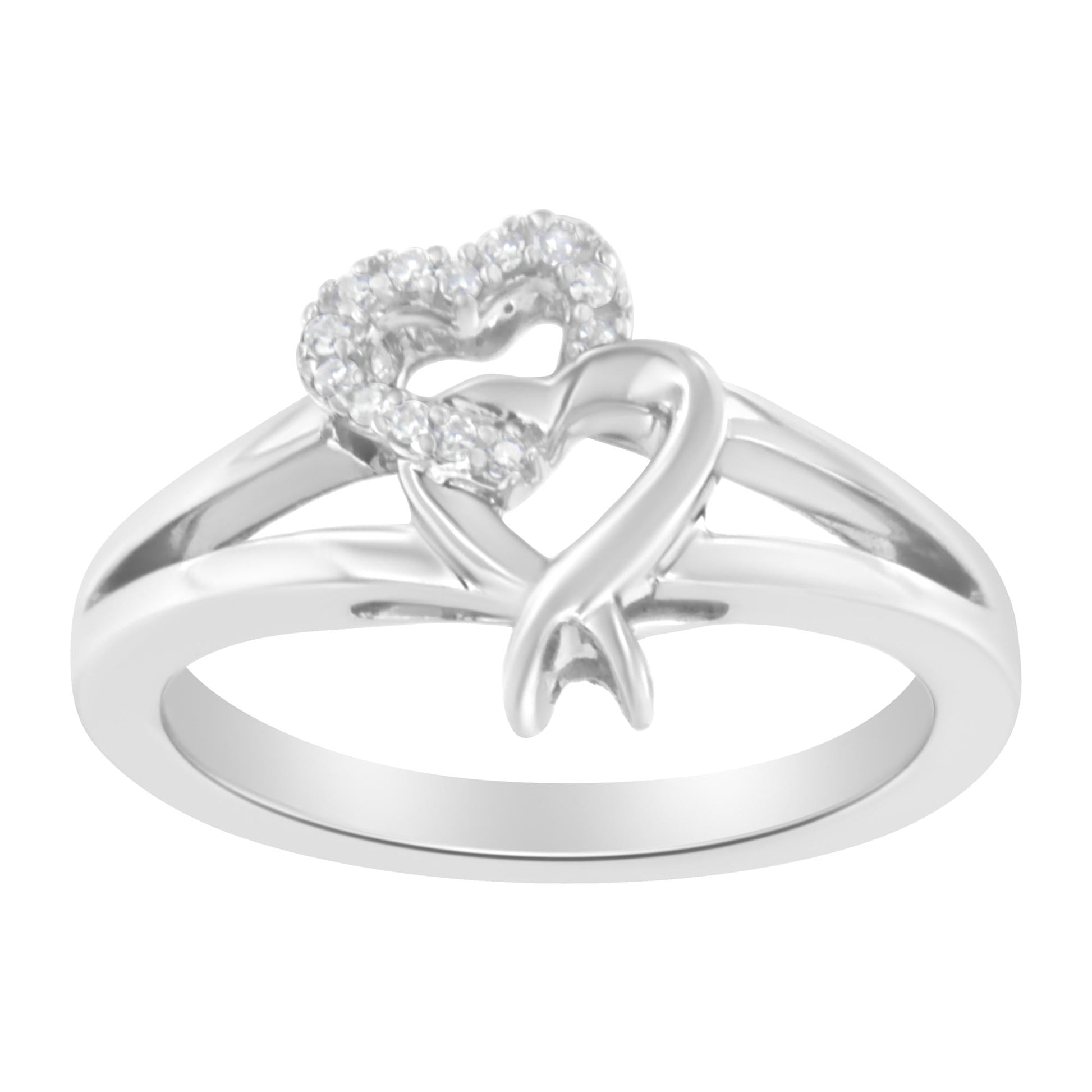 .925 Sterling Silver Diamond Heart Accent Ring (1/20 Cttw H-I Color I1-I2