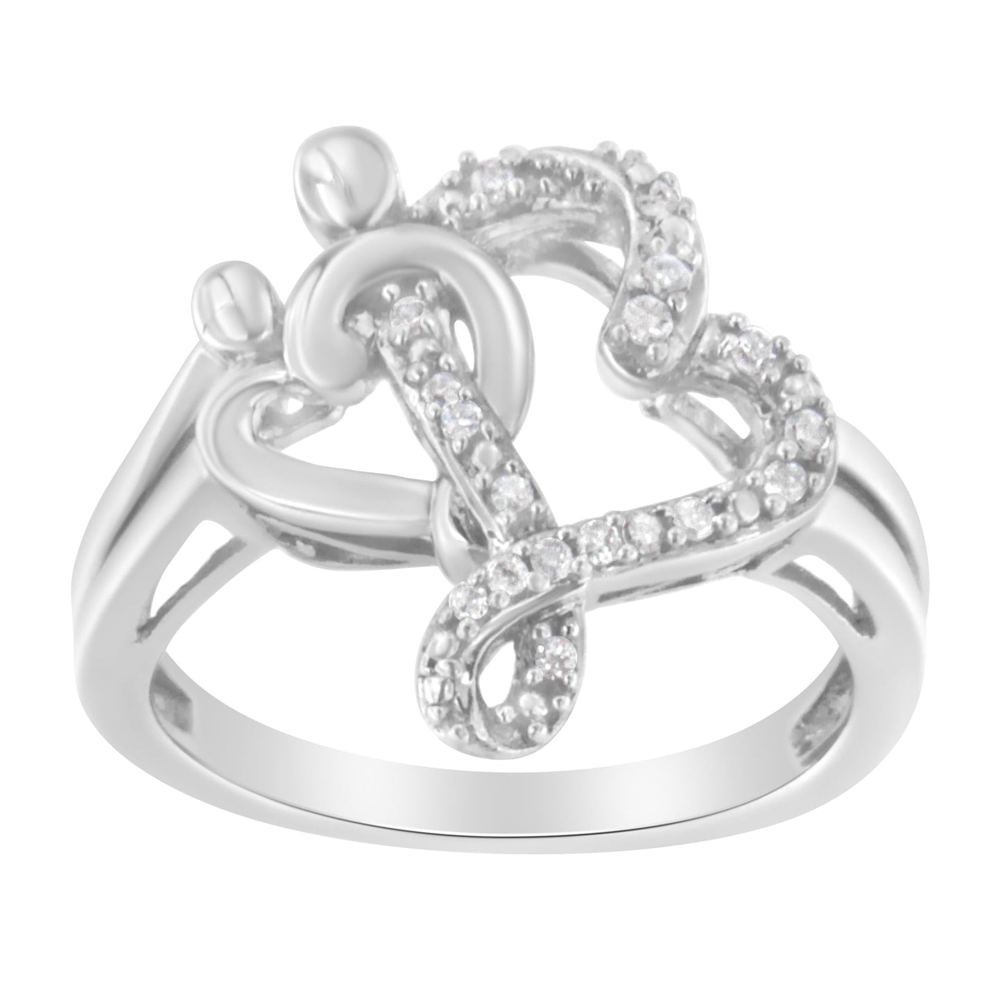 .925 Sterling Silver Diamond Heart and Music Note Ring (1/10 Cttw H-I Color I3