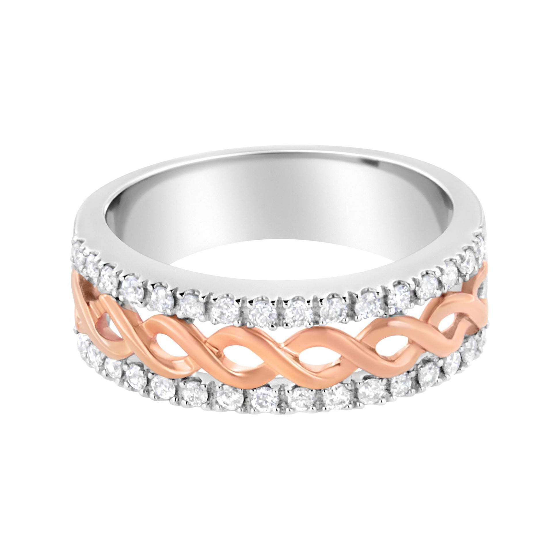 10K White and Rose Gold 1/3 Cttw Diamond Split Shank and Infinity Ribbon Band