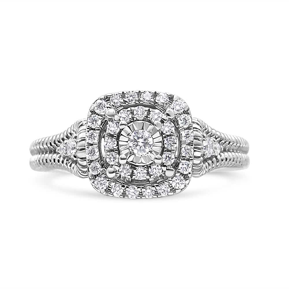 .925 Sterling Silver 1/3 Cttw Miracle Set Round-Cut Diamond Cocktail Ring (H-I