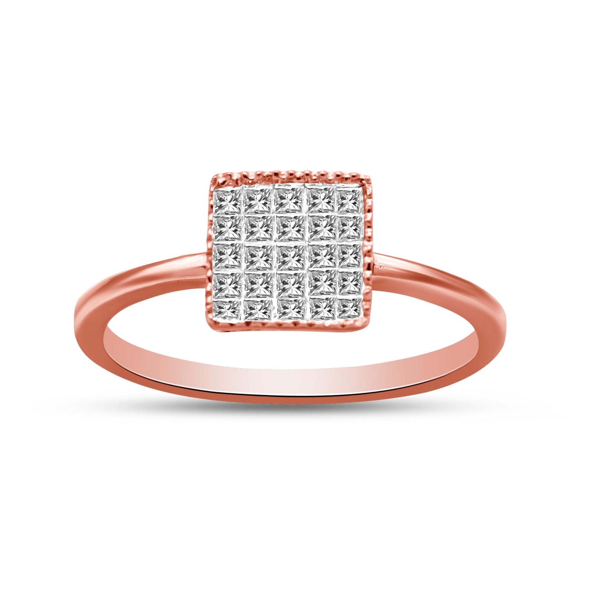 10K Rose Gold 1/3 Cttw Invisible Set Princess Cut Diamond Composite Square