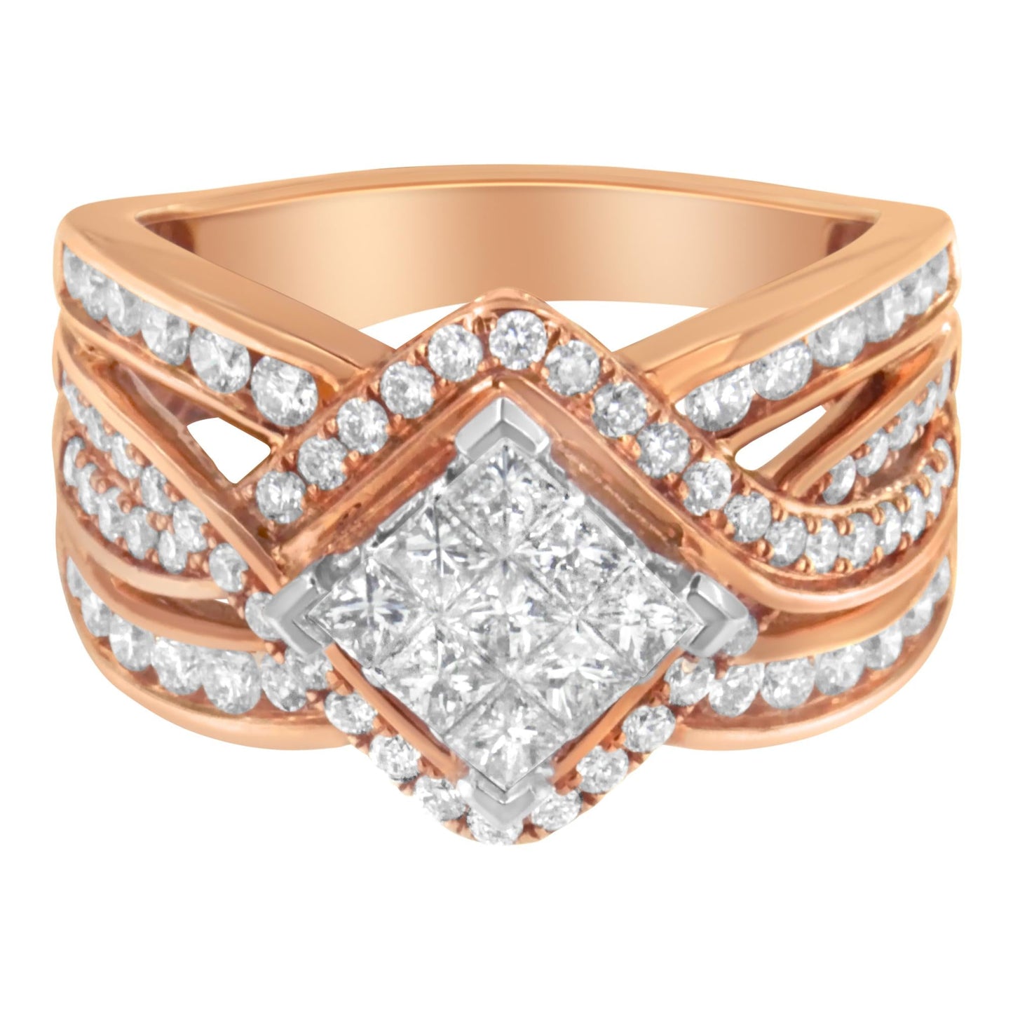 Two-Tone 10KT Gold Diamond Bypass Cocktail Ring (1 1/2 cttw H-I Color I1-I2