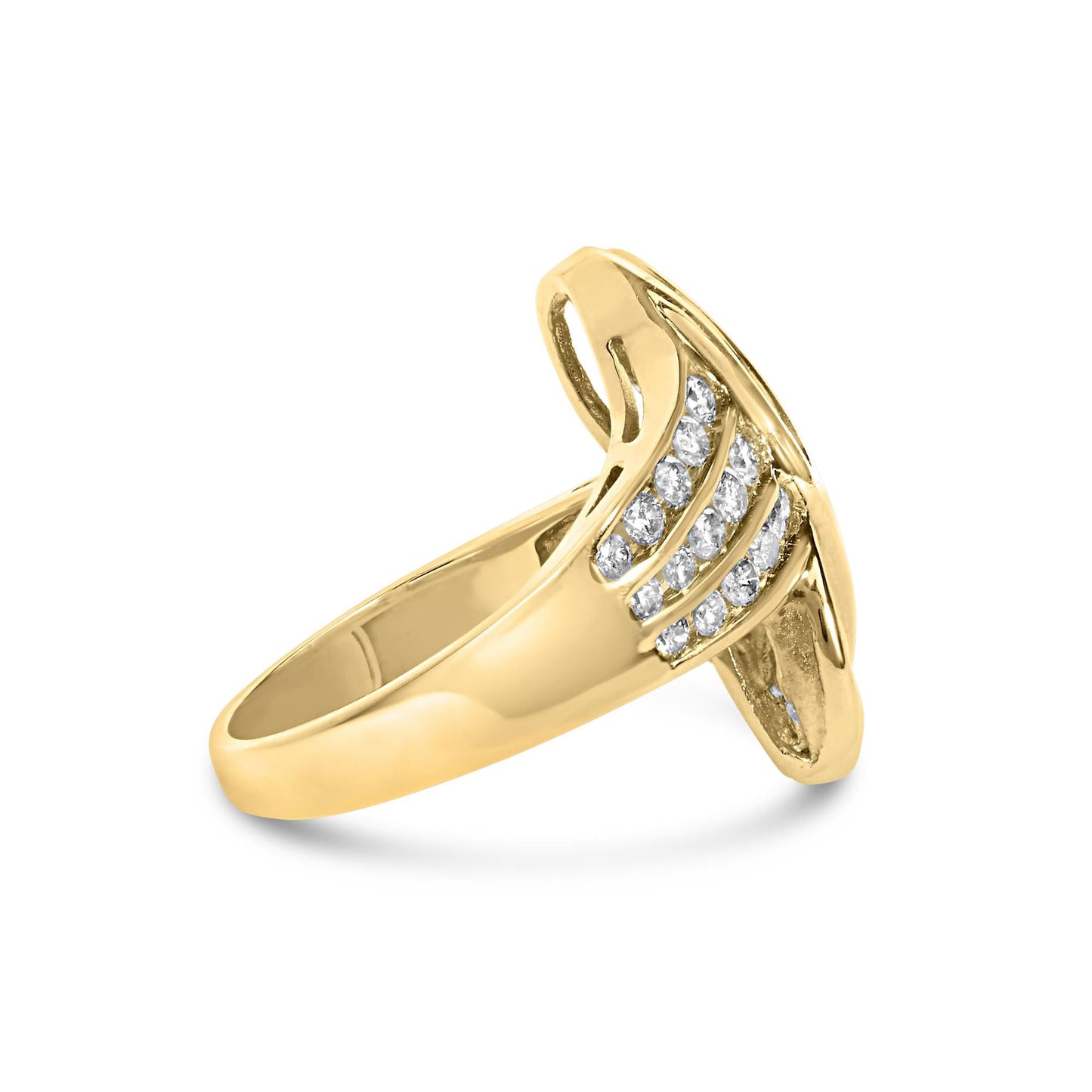 14K Yellow Gold 1 1/3 Cttw Channel Set Diamond Bypass Cocktail Ring (J-K Color