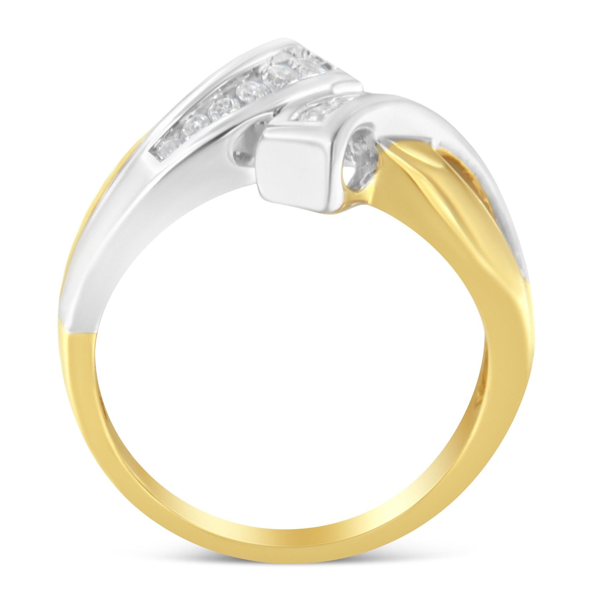 10K Two Toned Channel-Set Diamond Bypass Ring (1/4 cttw I-J Color I2 Clarity)