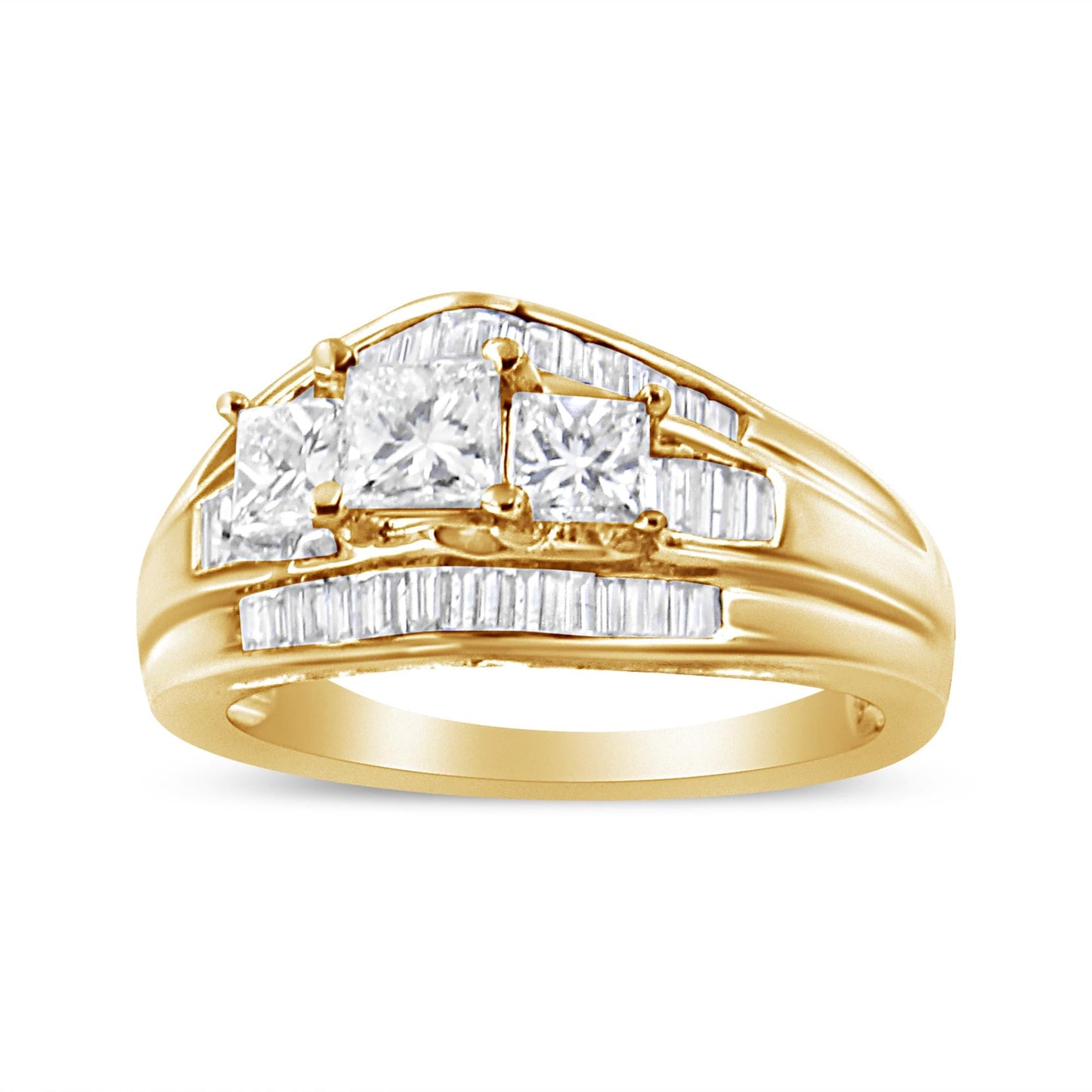 14K Yellow Gold 1 1/2 Cttw Princess and Baguette-Cut Diamond 3-Stone Ring (H-I