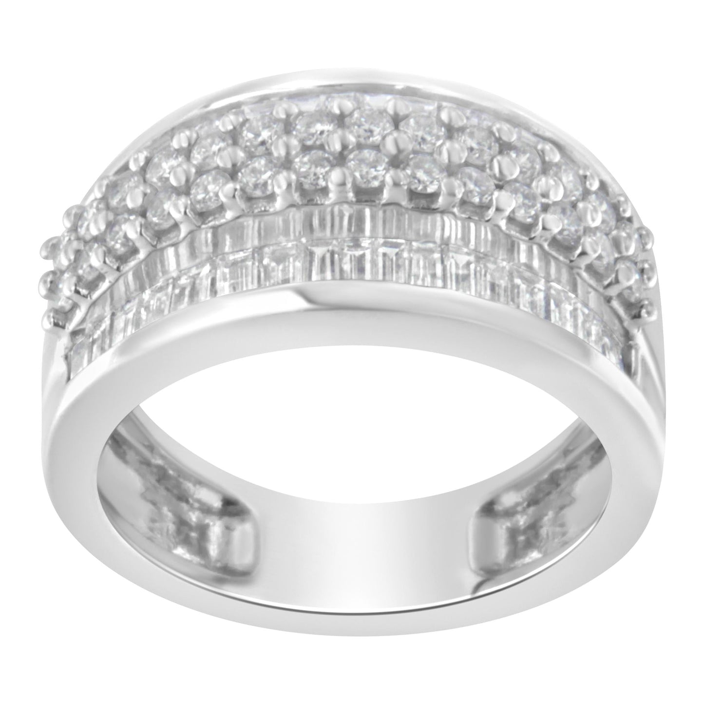 14K White Gold Round and Baguette Diamond Ring (1 1/2 Cttw F-G Color SI1-SI2