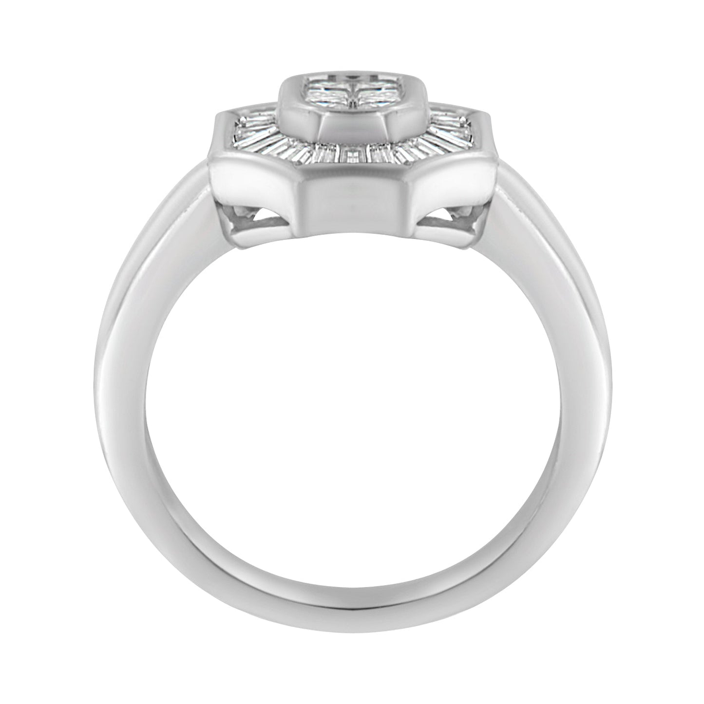 14K White Gold 1.00 Cttw Baguette and Princess-Cut Diamond Cocktail Art Deco