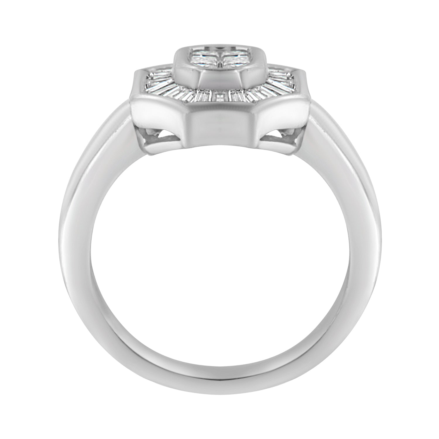 14K White Gold 1.00 Cttw Baguette and Princess-Cut Diamond Cocktail Art Deco