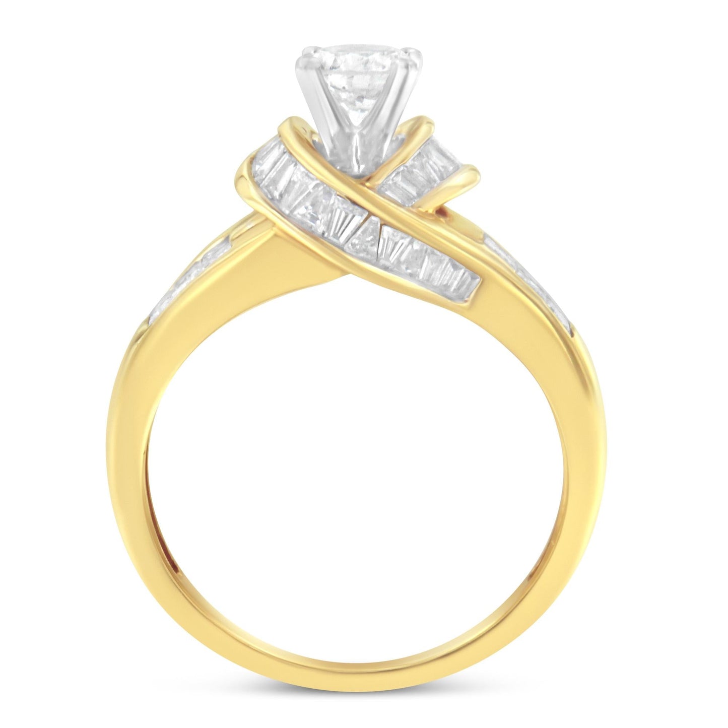 14K Two-Toned Gold Round Baguette and Princess Cut Diamond Ring (1 1/8 Cttw H-I