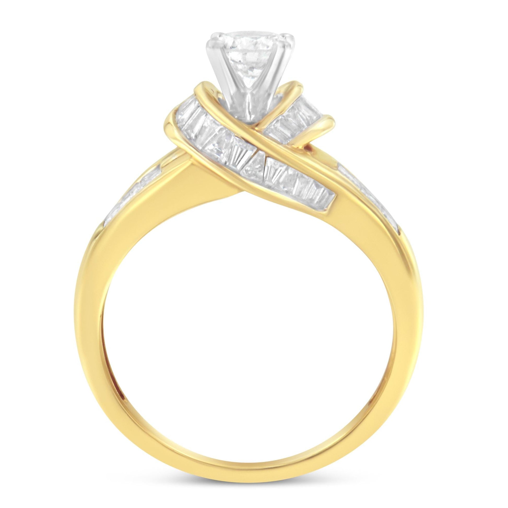 14K Two-Toned Gold Round Baguette and Princess Cut Diamond Ring (1 1/8 Cttw H-I