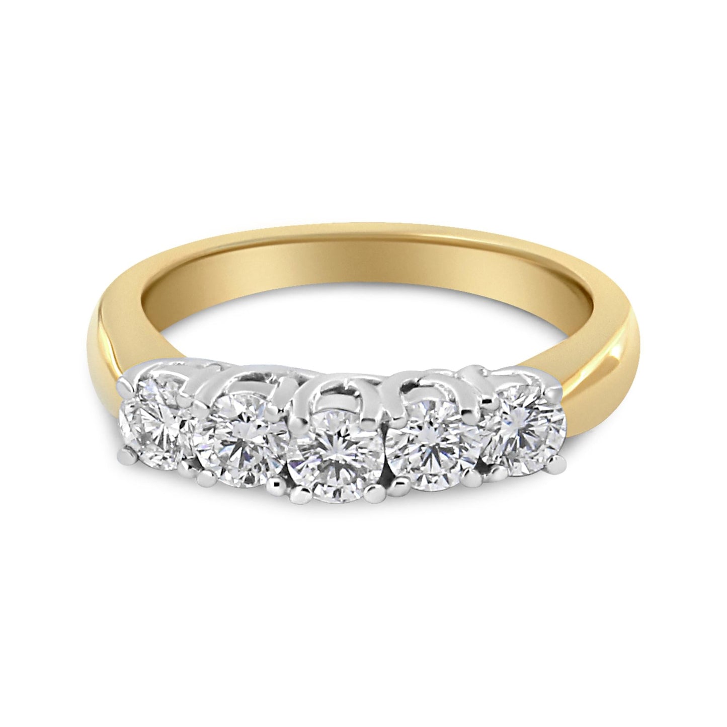 18K Yellow Gold 1.0 Cttw 4 Prong Set Round Cut Diamond Step up 5 Stone Ring