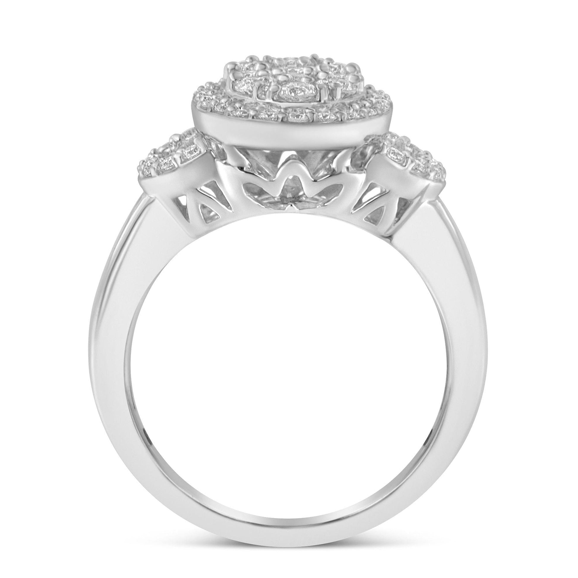 10K White Gold 1.0 Cttw Diamond Oval Cluster with Halo Vintage-Inspired Art