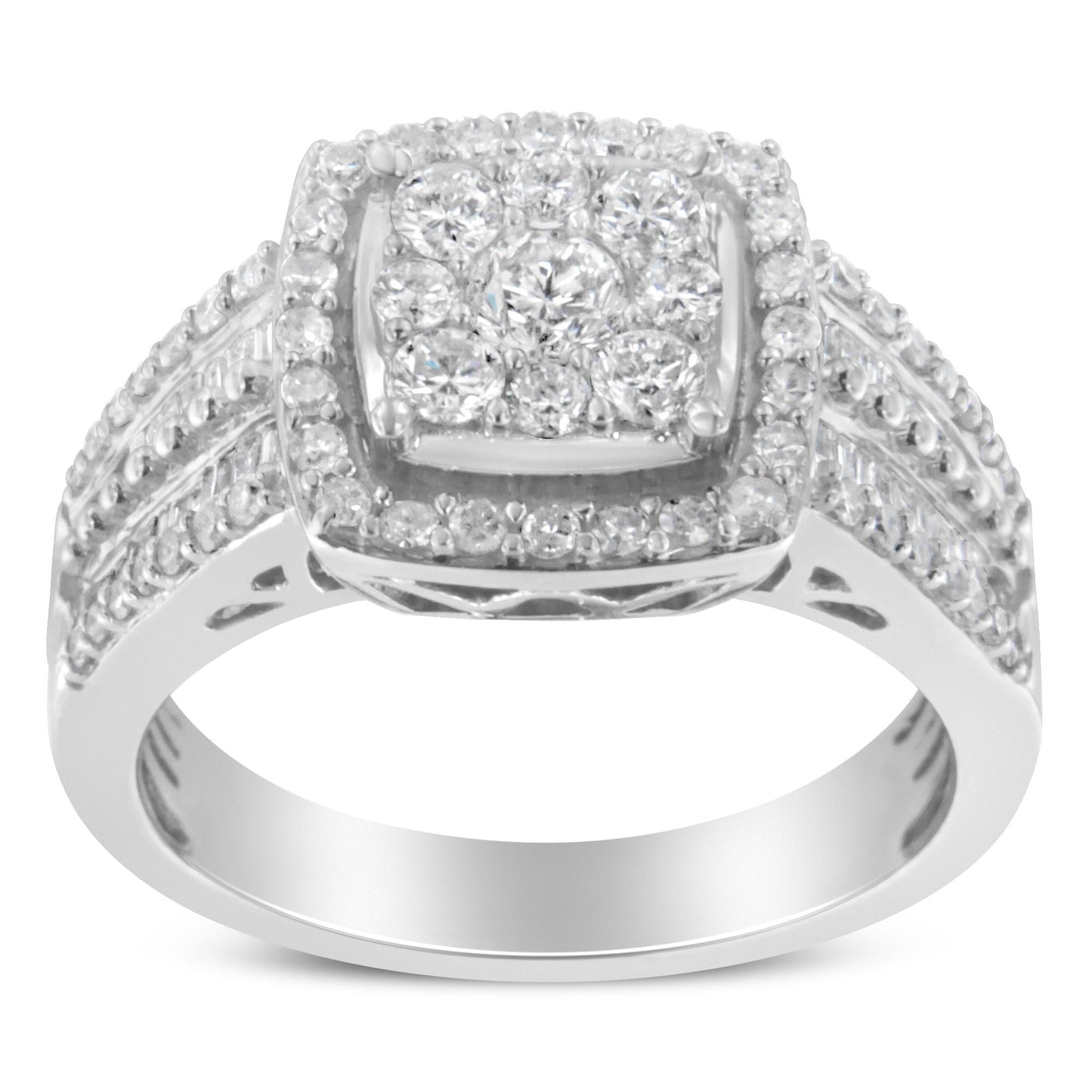 10K White Gold Diamond Cluster Ring (1 Cttw H-I Color I1-I2 Clarity)