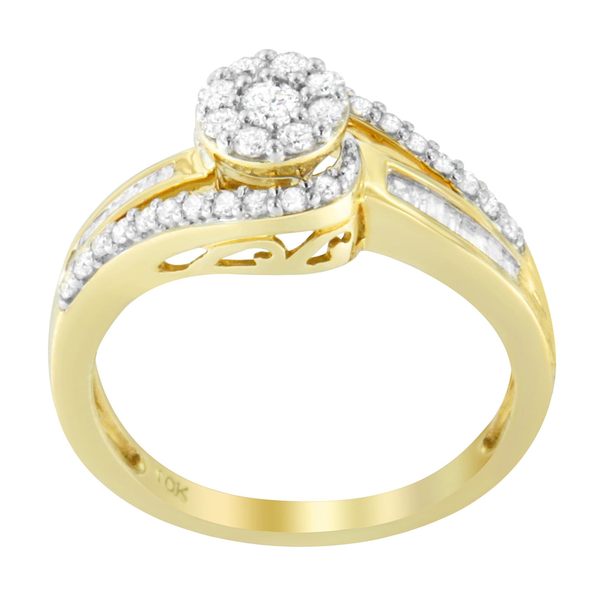 10K Yellow Gold Diamond Cluster Ring (1/2 Cttw I-J Color I2-I3 Clarity)