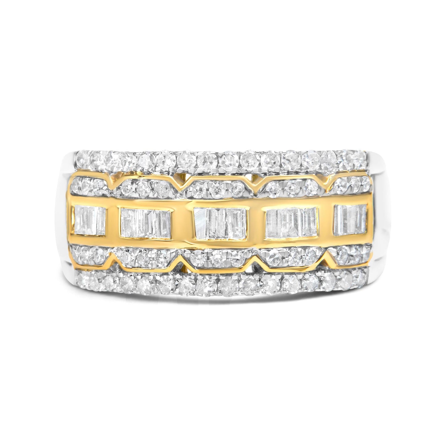 10K White and Yellow Gold 1.00 Cttw Baguette and Round cut Diamond Art Deco