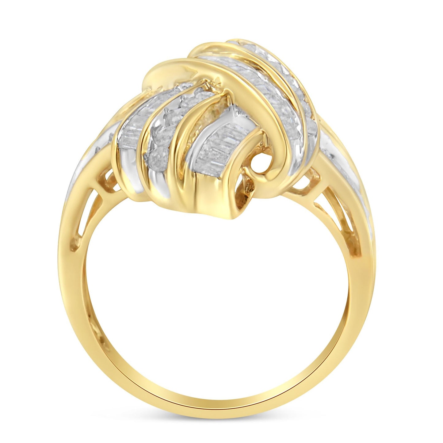 10K Yellow Gold Plated.925 Sterling Silver 1.0 Cttw Round & Baguette Diamond