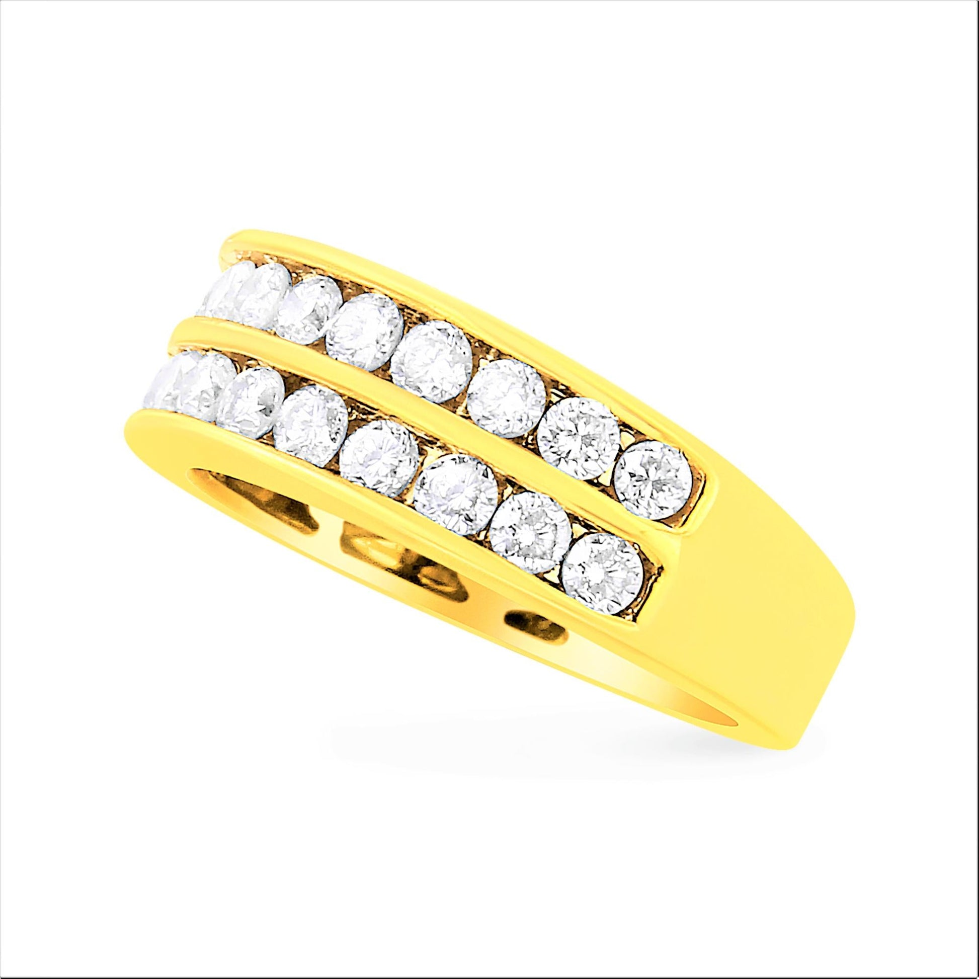 10K Yellow Gold Two-Row Diamond Band Ring (1 Cttw J-K Color I1-I2 Clarity)