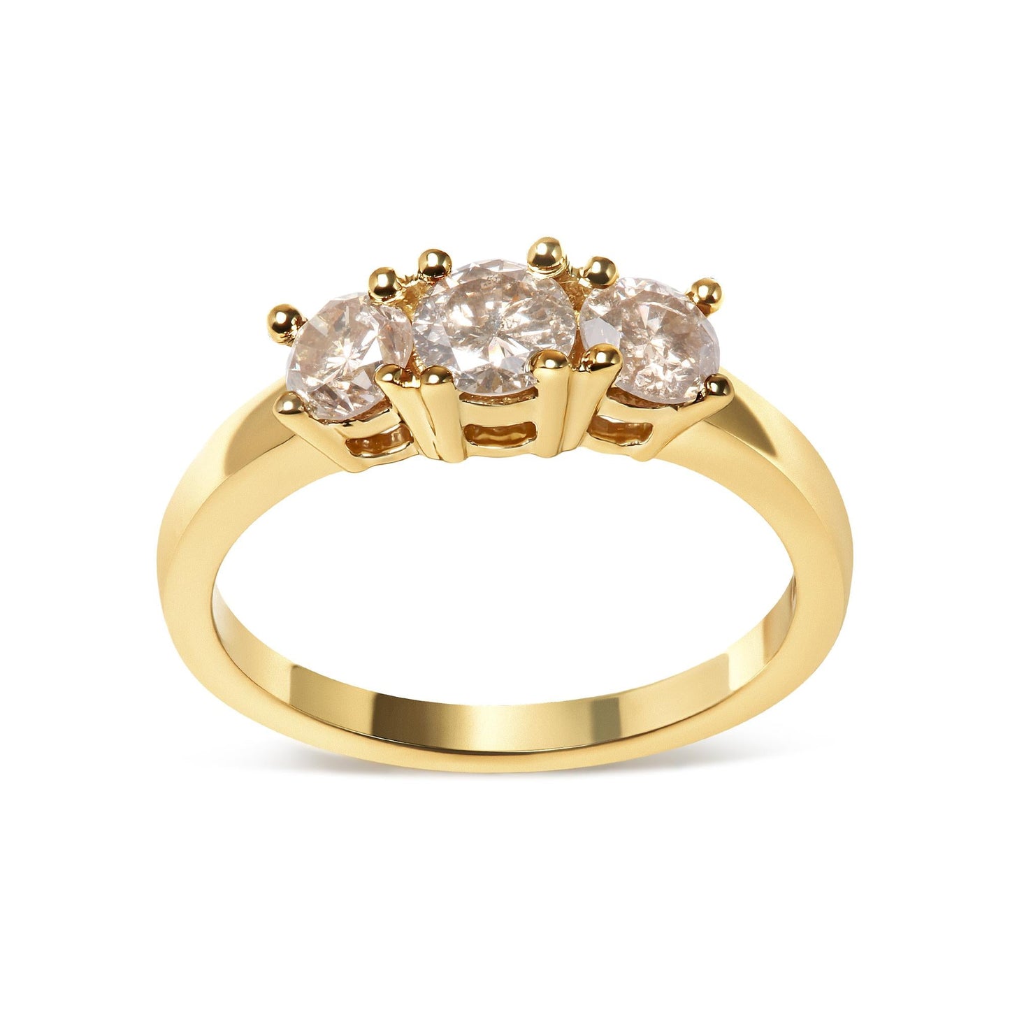 10K Yellow Gold 1.00 Cttw Champagne Diamond 3-Stone Band Ring (J-K Color I1-I2