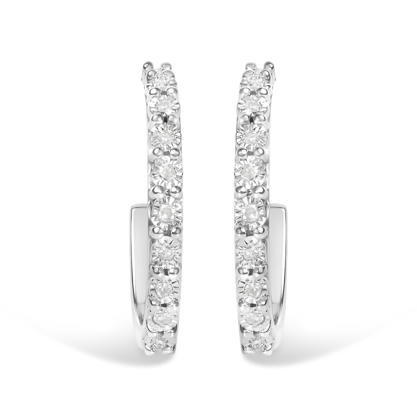 .925 Sterling Silver 1/10 Cttw Diamond Miracle Set J-Hoop Earring (I-J Color, I3 Clarity)